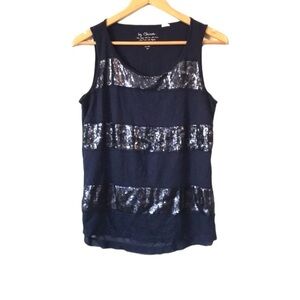 Chico’s navy blue sequin stripe sleeveless shirt size 1 or medium